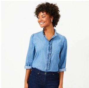 Loft Petite Ruffled Denim blouse/top